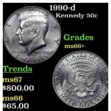 1990-d Kennedy Half Dollar 50c Grades GEM++ Unc