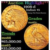 *Highlight* 1908-d Gold Indian Half Eagle $5 GEM+