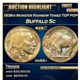 1938-d Buffalo Nickel Monster Rainbow Toned TOP PO