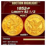 1852-p Gold Liberty Quarter Eagle $2 1/2 ms66+ SEG