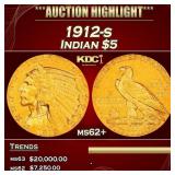 1912-s Gold Indian Half Eagle $5 ms62+ USCG