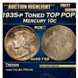 1935-p Mercury Dime Toned TOP POP! 10c ms68 FSB SE