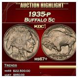 1935-p Buffalo Nickel 5c ms67+ SEGS