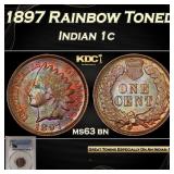 PCGS 1897 Indian Cent Rainbow Toned 1c ms63 bn PCG