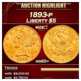 1893-p Gold Liberty Half Eagle $5 ms65+ SEGS