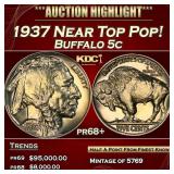 1937 Proof Buffalo Nickel Near Top Pop! 5c pr68+ S