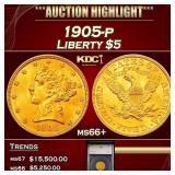 1905-p Gold Liberty Half Eagle $5 ms66+ SEGS