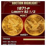 1871-p Gold Liberty Quarter Eagle $2 1/2 ms62+ USC