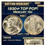 1930-p Mercury Dime TOP POP! 10c ms67+ FSB SEGS