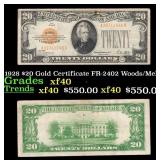 1928 $20 Gold Certificate FR-2402 Woods/Mellon Gra