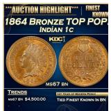 1864 Bronze Indian Cent TOP POP! 1c ms67 bn SEGS