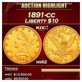 1891-cc Gold Liberty Eagle $10 ms62 USCG