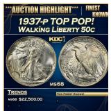 1937-p Walking Liberty Half Dollar TOP POP! 50c ms