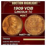 1909 VDB Lincoln Cent 1c ms67+ rd SEGS