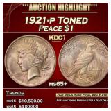 1921-p Peace Dollar Toned $1 ms65+ SEGS