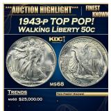 1943-p Walking Liberty Half Dollar TOP POP! 50c ms