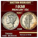 1938 Proof Mercury Dime 10c pr68 SEGS