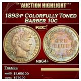 1893-p Barber Dime Colorfully Toned 10c ms64+ SEGS