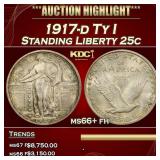 1917-d Ty I Standing Liberty Quarter 25c ms66+ fh