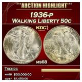 1936-p Walking Liberty Half Dollar 50c ms68 SEGS