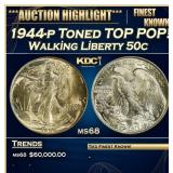 1944-p Walking Liberty Half Dollar Toned TOP POP!