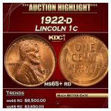 1922-d Lincoln Cent 1c ms65+ rd SEGS