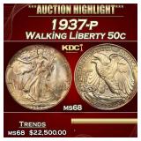 1937-p Walking Liberty Half Dollar 50c ms68 SEGS