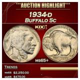 1934-d Buffalo Nickel 5c ms65+ SEGS