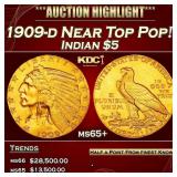 1909-d Gold Indian Half Eagle Near Top Pop! $5 ms6