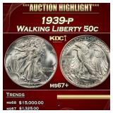 1939-p Walking Liberty Half Dollar 50c ms67+ SEGS