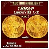 1892-p Gold Liberty Quarter Eagle $2 1/2 ms64 SEGS
