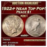1922-p Peace Dollar Near Top Pop! $1 ms66+ SEGS