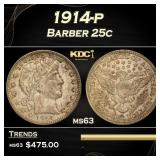 1914-p Barber Quarter 25c Grades ms63