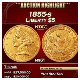 1855-s Gold Liberty Half Eagle $5 ms61 USCG