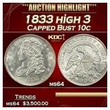 1833 high 3 Capped Bust Dime 10c ms64 SEGS