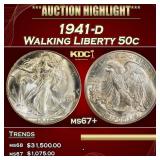 1941-d Walking Liberty Half Dollar 50c ms67+ SEGS