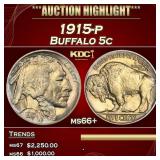 1915-p Buffalo Nickel 5c ms66+ SEGS