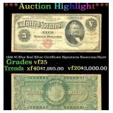 1886 $5 Blue Seal Silver Certificate Grades vf+ Si