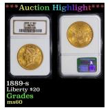 NGC 1889-s Gold Liberty Double Eagle $20 ms60 NGC