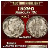 1939-d Mercury Dime 10c ms69 FSB SEGS