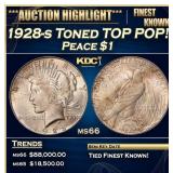 1928-s Peace Dollar Toned TOP POP! $1 ms66 SEGS