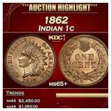 1862 Indian Cent 1c ms65+ SEGS
