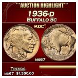 1936-d Buffalo Nickel 5c ms67 SEGS