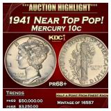 1941 Proof Mercury Dime Near Top Pop! 10c pr68+ SE