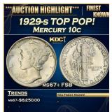 1929-s Mercury Dime TOP POP! 10c ms67+ FSB SEGS