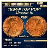1934-p Lincoln Cent TOP POP! 1c ms68+ rd SEGS