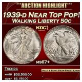1939-d Walking Liberty Half Dollar Near Top Pop! 5