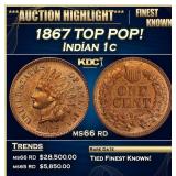 1867 Indian Cent TOP POP! 1c ms66 rd SEGS