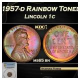 PCGS 1957-d Lincoln Cent Rainbow Toned 1c ms65 bn