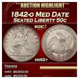 1842-o Med Date Seated Half Dollar 50c ms62+ USCG